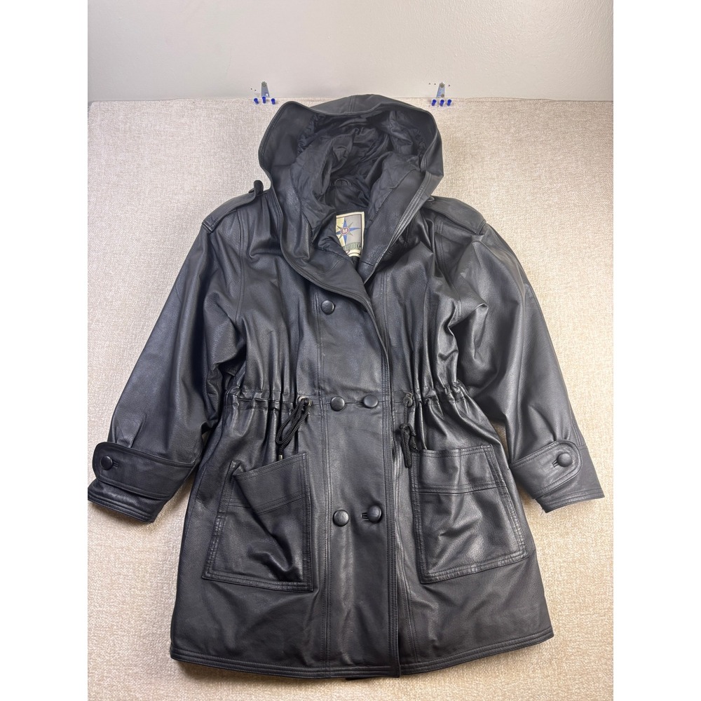 Middlebrook Park Mens Black Genuine Leather Hooded Parka Jacket Size M